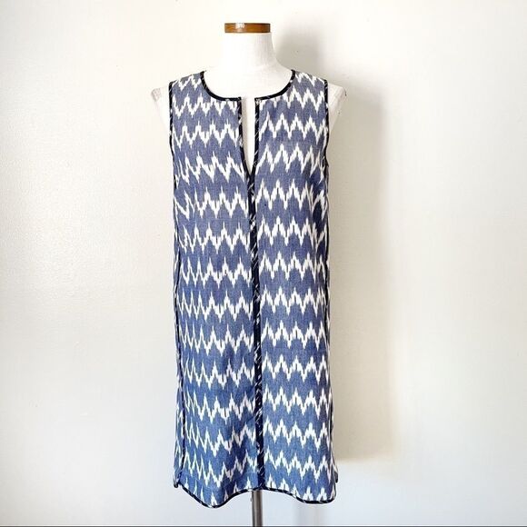 J. Crew Blue Zigzag Ikat Sleeveless Shift dress size 6 preowned - Picture 2 of 6